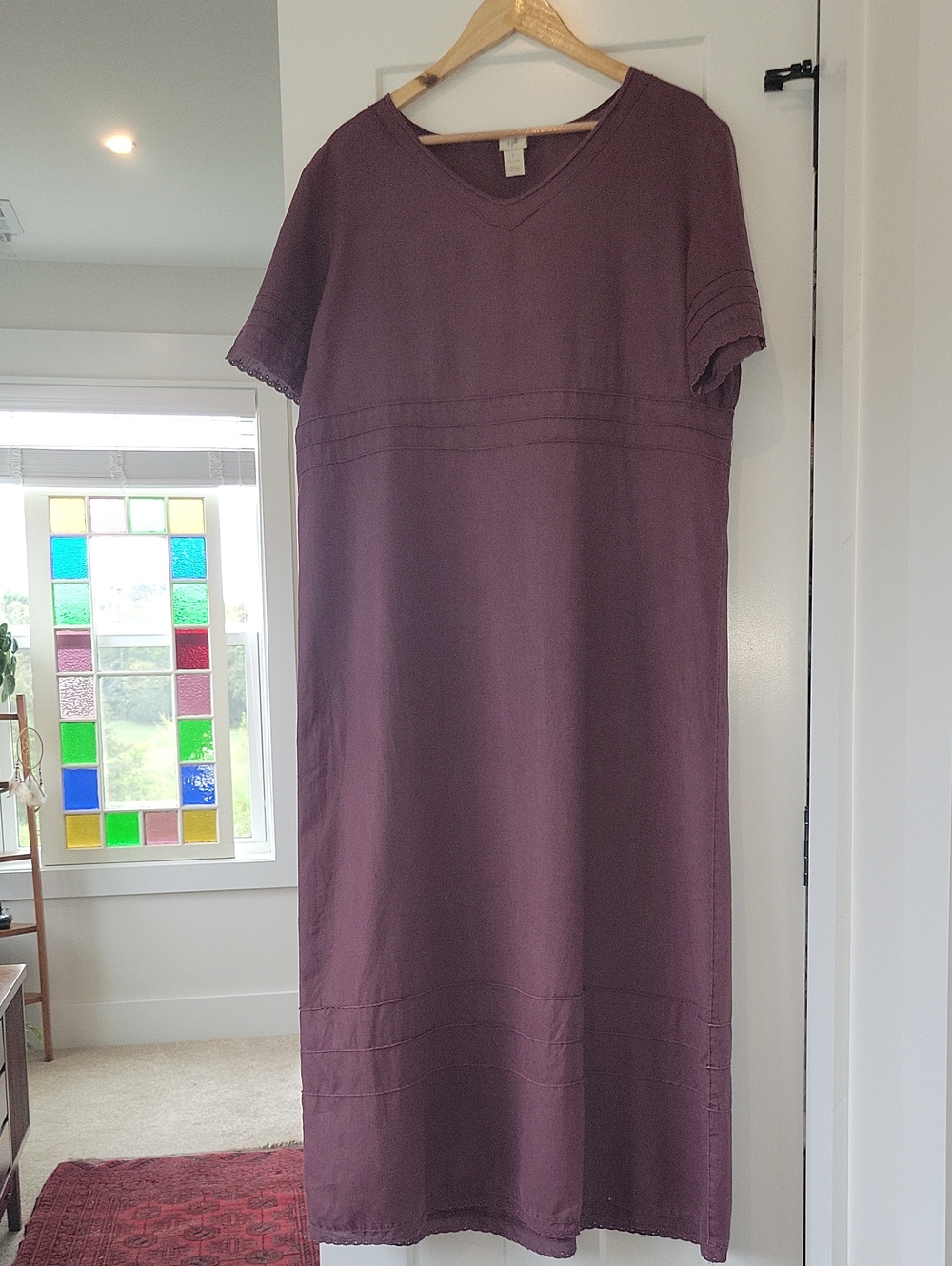 J. Jill 100% Linen Plum Short-Sleeve V-Neck Maxi Dress